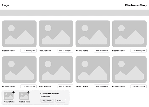 Low-fidelity wireframes for the end-user comparison flow