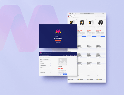 White-label comparison platform overview showing admin configuration and front-end comparison screens